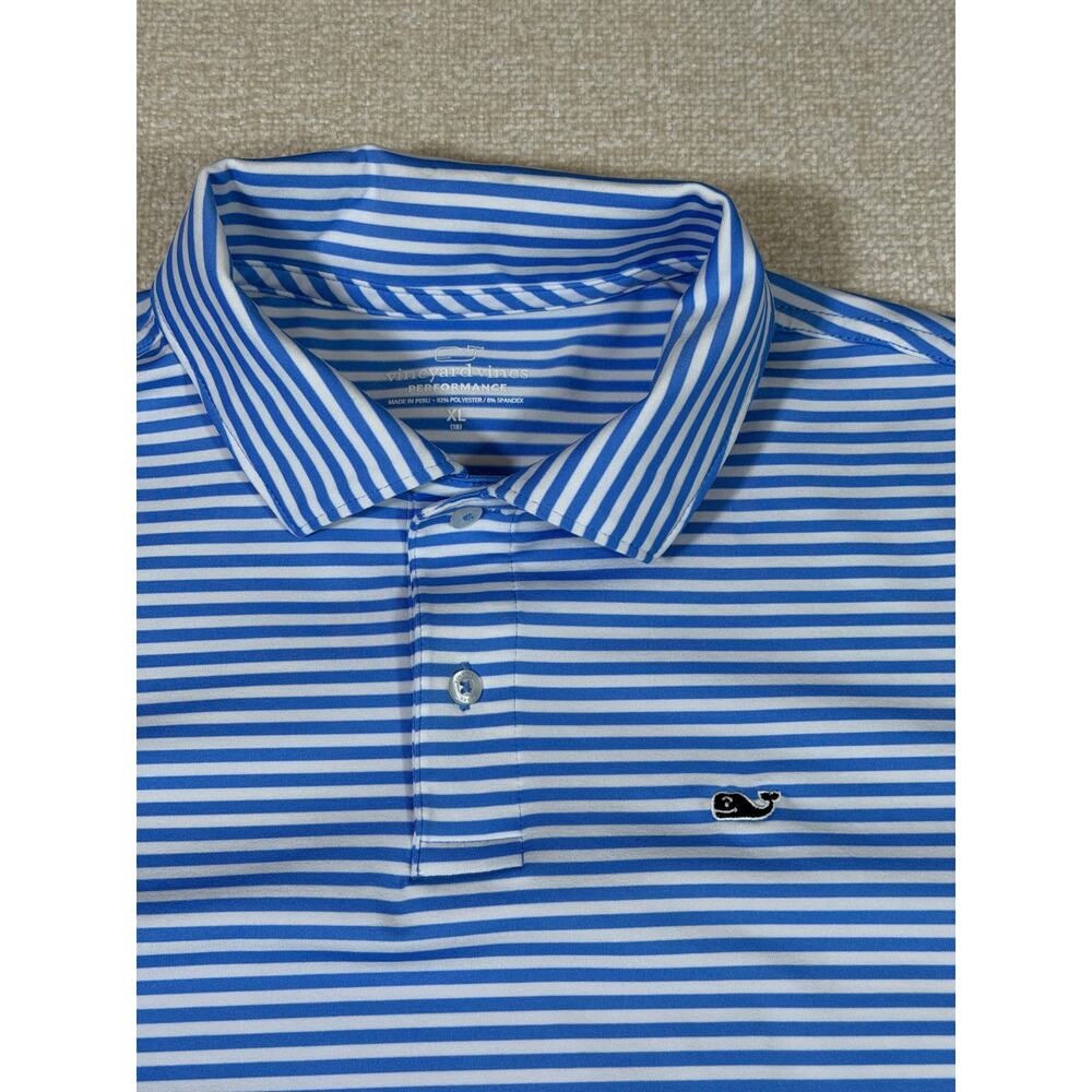 Vineyard Vines Performance Men XL Blue White Striped Golf Polo Athleisure Shirt - Picture 7 of 7